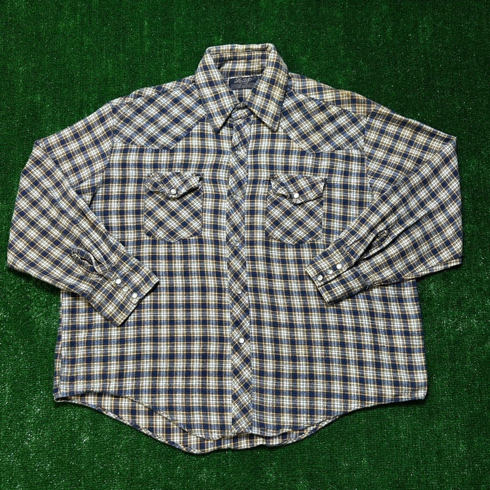 Vtg Lariat Men's Western Pearl Snap Shirt XL Plaid Cotton Cowboy Country 70s 80s